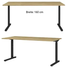 Lomadox Schreibtisch 160 cm höhenverstellbar Eiche Metallgestell 160x70-80x80 cm
