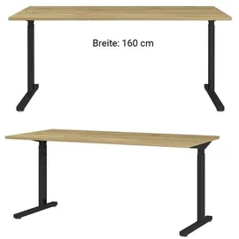 Lomadox Schreibtisch 160 cm höhenverstellbar Eiche Metallgestell 160x70-80x80 cm