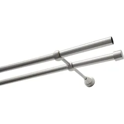 Gardinenstange GARDINIA "Set Metall" Gr. 2, silber (edelstahlfarben), L:200cm Ø:19mm, Metall, Gardinenstangen, 2-Lauf
