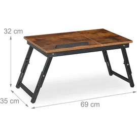 Relaxdays Laptoptisch für Bett & Couch, klappbarer Betttisch, Bambus, höhenverstellbar, Betttablett, Dunkelbraun/schwarz