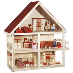 roba® Puppenhaus Puppenvilla inkl. Möbel & Puppen, Puppenhaus 3-stöckig, 25 Einrichtungsteile, 4 Puppen bunt