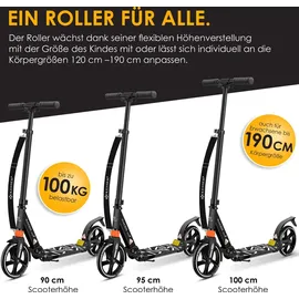 Kesser KESSER® Cityroller Scooter 205mm Räder PU Big Wheel - Pro-S Tretroller mit Doppel Federung, City-Roller, klappbar und Höhenverstellbar, Kickscooter für Erwachsene und Kinder