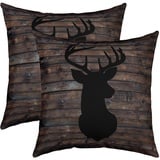 Süßer Hirsch Kissenbezug 2er Set Kissenbezüge Hirsch Jagd Kissenbezüge 50x50cm Fälle Home Dekor Kissenhülle Geweih Western Bauernhaus Schwarz Braun Wild Tier Dekokissen für Couch Sofa im Freien