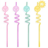 xo, Fetti Kunststoff-Trinkhalm-Set mit Smiley-Gesicht, Pastellfarben, 16-teilig, adrette Geburtstagsdekoration, niedliches Regenbogen-Partyzubehör, lustiges Geschenk, ein glückliches Mädchen