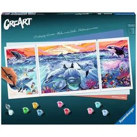 Ravensburger 23577 - CreArt, Malen nach Zahlen, Dolphins at Sunset, 100x40cm, Malset
