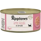 Applaws 100% natürliches Premium-Nassfutter für ausgewachsene Katzen - Thunfischfilet und Garnelen in Brühe - 24 x 70g