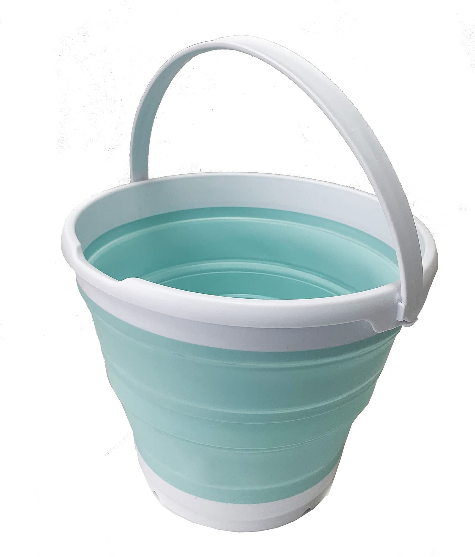 SAMMART 10L Collapsible Plastic Bucket - Foldable Round Tub - Portable Fishing Water Pail - Space Saving Outdoor Waterpot, Size 33cm Dia (1, Weiß/Seegrün)
