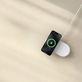 Belkin BoostCharge Pro kabellose 2-in-1-Ladestation mit Qi2, 15W, Schnellladegerät, Wireless Charger für iPhone 17, Air, 16, Pixelsnap, AirPods und MagSafe-fähigen Geräten – Weiß