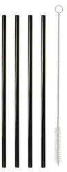 Metaltex Trinkhalme aus Inox-Edelstahl, gerade, 4-teilig 253183000 , 1 Set, schwarz