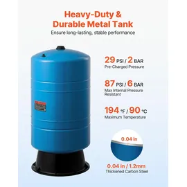 Vevor Drucktank für vertikale Brunnen, 75,7 L vorgeladener Druckwassertank für Brunnenpumpen, Wasserspeicherbehälter aus Karbonstahl für Zuhause, Schule, Bauernhof und Bewässerungssysteme