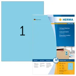 HERMA Farbige Etiketten 210 x 297 mm, 100 Etiketten, blau, permanenthaftend