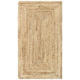 HAMID Jute Teppich, Alhambra Teppich Handgewebt 100% Naturfaser de Jute, Wohnzimmer, Schlafzimmer, Flurteppich, Farbe Natur (60x110cm)