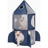 Catit 42001 Vesper Turm, in Raketenform, mit Schlafkissen, für Katzen, blau