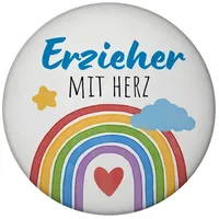 Speecheese Regenbogen Magnet rund mit Spruch Erzieher mit Herz