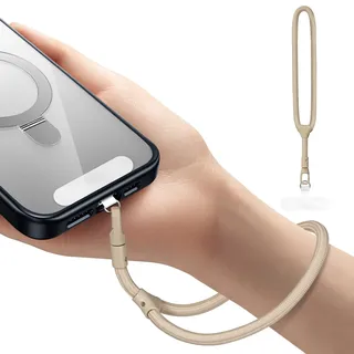 LunarCharm Handy-Handschlaufe, universell verstellbares Handschlaufe-Lanyard für die meisten Smartphones, multifunktionales Patch-Lanyard mit Telefon-Haltelasche aus Edelstahl, Kamel
