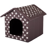 millybo Hundehöhle Hundebett Hundehaus Hundehütte R1-R6 (R4 (60 x 55 cm), braun mit Muster (Pfötchen))