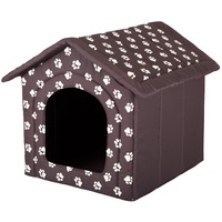 millybo Hundehöhle Hundebett Hundehaus Hundehütte R1-R6 (R4 (60 x 55 cm), braun mit Muster (Pfötchen))