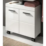 Inn.Furn Waschbeckenunterschrank Talerno (Badschrank in Weiß Hochglanz, auf Rollen, 60 x 58 cm) 2 Fächer weiß