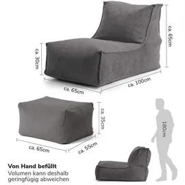 mokebo Relaxliege Cord 65 x 65 x 155 cm Anthrazit mit Hocker