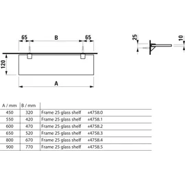 Laufen Frame 25 Glasablage H4475849000001 800x120mm, mit zwei Wandbefestigungen