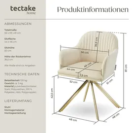 Tectake tectake® Samt-Drehstuhl Lona mit dicker Polsterung pro Stückcreme/gold