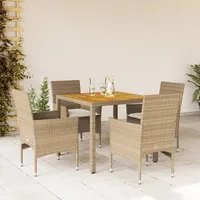 Ankonbej 5-tlg. Garten-Essgruppe mit Kissen Beige Poly Rattan Akazie - Beige/Weiß