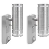 SSC-LUXon 2 Stück LED Wand Außenlampe Up Down Edelstahl - inkl. 4x 6W GU10 LED warmweiß - mit Bewegungsmelder & Dämmerungssensor IP44