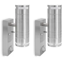 SSC-LUXon 2 Stück LED Wand Außenlampe Up Down Edelstahl - inkl. 4x 6W GU10 LED warmweiß - mit Bewegungsmelder & Dämmerungssensor IP44