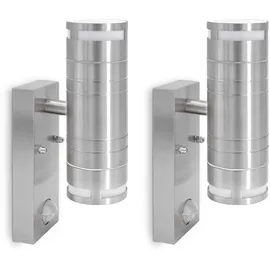 SSC-LUXon 2 Stück LED Wand Außenlampe Up Down Edelstahl - inkl. 4x 6W GU10 LED warmweiß - mit Bewegungsmelder & Dämmerungssensor IP44