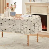 Vintage Symmetrische Blumen Tischdecke Ovale 160x200 cm, Fleckabweisende Abwaschbare Tischdecke mit Rankenmuster Muster, Boho-Stil Gartentischdecke, Für Küche, Esszimmer -AAi27