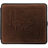 v.H 1912 VOM HOFE MANUFAKTUR Patronenetui Leder, Handmade in Deutschland, ideal für die Jagd mit Platz für 4 Patronen, Dunkelbraun mit Hirsch-Prägung