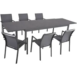 Garten-Essgruppe GARDEN PLEASURE "NEREA", grau, Aluminium, Sitzmöbel-Sets, ausziehbarer Tisch, Stühle stapelbar, geeignet für 6 Personen