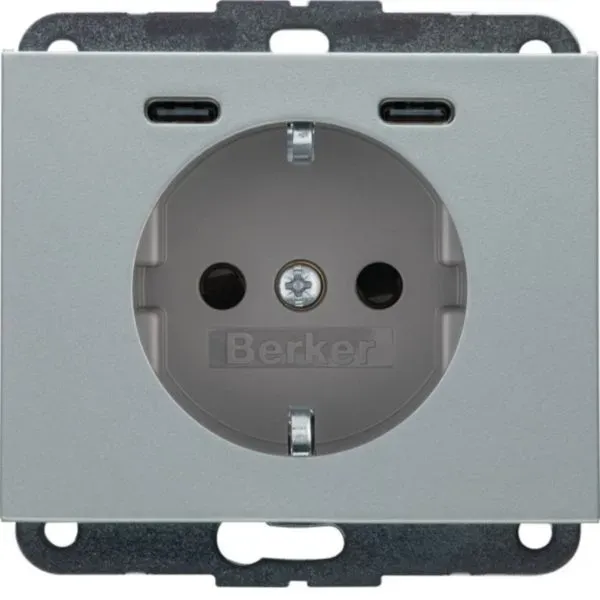 Berker 48157003 Schutzkontakt-Steckdose / USB C-C 20W, K.x, aluminium matt
