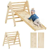 aiyaplay Kletterdreieck 2 in 1 Set mit Rutsche Naturholz