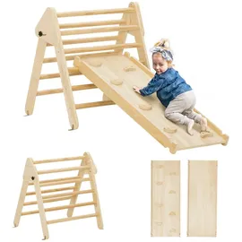 aiyaplay Kletterdreieck 2 in 1 Set mit Rutsche Naturholz