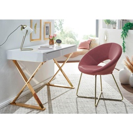 Wohnling Schreibtishc 118 cm weiß hochglanz Schreibtisch weiß rechteckig, X-Fuß-Gestell gold 118,0 x 57,0 cm