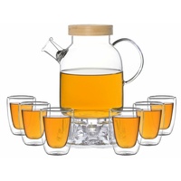 Kira Teeset / Teeservice Glas, Teekanne 1,6l mit 6 Teecups je 200ml + Stövchen