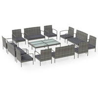 vidaXL 16-tlg. Garten-Lounge-Set mit Auflagen Poly Rattan Grau