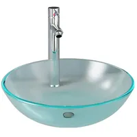 VidaXL Badezimmer Waschbecken Wasserhahn Ablaufgarnitur aus mattiertem, gehärtetem Glas