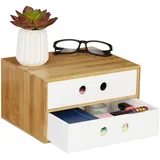 Relaxdays Schreibtisch Organizer, 2 Schubfächer, Bambus & MDF, Aufbewahrungsbox Büro, HxBxT: 14 x 25 x 20 cm, weiß