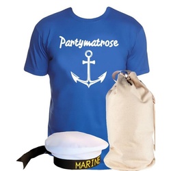 coole-fun-t-shirts Kostüm Matrosen Kostüm Set Partymatrose T-Shirt + Matrosenmütze + Sack S