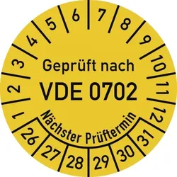 Dreifke® Prüfplakette VDE 0702 Nächster Prüft., 2026-2031, Folie, Ø 30mm, 10 Stück/Bogen