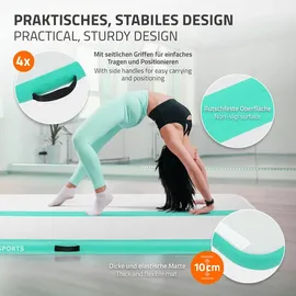 ECD Germany Aufblasbare Gymnastikmatte Turnmatte Airtrack 5m, Grün-Mint H:10 cm, inkl. Tragetasche, Luftpumpe & Flick-Set, Fitnessmatte Tumbling M... - Grün