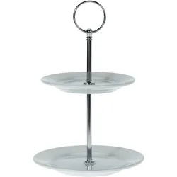 Porzellan Etagere - 2-stöckig - Metallgriff mit Ring - Plätzchen Pralinen Servierständer 15x21,5cm