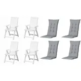 PROGARDEN Tampa Klappsessel 60 x 61 x 109 cm weiß 4 St. inkl. 4 x Auflagen grau