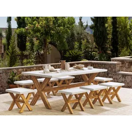 Beliani Gartenstuhl Weiss Heller Holzfarbton 40x51x45