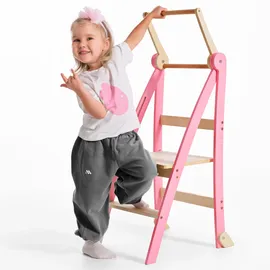 goodevas Holz Lernleiter Montessori platzsparend: Klappbare Lernleiter, Hocker für Kinder, Faltbare Kindertreppe, Lernleiter mit Kippschutz