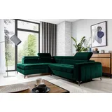Fun Möbel Ecksofa Schlafsofa Sofa AGNESA Stoff Salvador, Dunkelgrün Ottomane Links / Speed