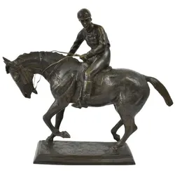 Casa Padrino Luxus Deko Skulptur Jockey auf Pferd Bronze 58 x 19 x H. 53 cm - Bronze Deko Skulptur - Bronze Deko Figur - Schreibtisch Deko - Wohnzimmer Deko - Luxus Qualität
