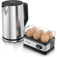 Arendo Frühstücks-Set Wasserkocher 1,5 l Silber
